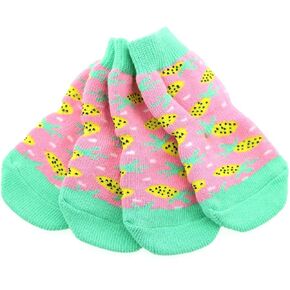 DOGGIE DESIGN Non-Skid Dog Socks (Pink and White Hearts, L)