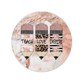 Rosegold Marble Teach Love Inspire Desk Accessory - Cute Pencil Art- Mouse Pad, Round 8" diameter x .22" (5.5mm).
