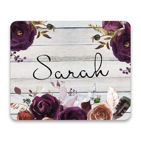 Personalized purple rustic floral mouse pad, floral rose home or office decor desk accessory gift for co-worker appreciation