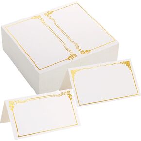 100 Pack Wedding Place Cards for Table Setting, 2 Designs Small Table Cards with Gold Foil Border for Buffet Banquet Parties Events Celebrations (2.54 * 4")