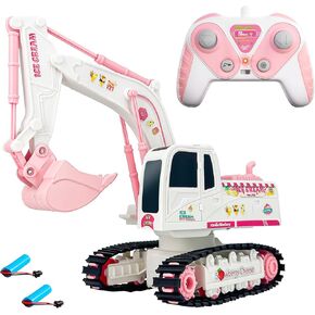 1:24 Pink Alloy Excavator 2.4G RC Engineering Vehicle 6-Channel RC with Lights and Music Pink Alloy RC Excavator Toy Set