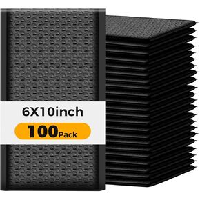 100 Pack 6x10 Bubble Mailers - Black Self-Sealing Padded Envelopes, 6x10 Inch Shipping Mailers with Bubble Lining, Bulk Cushioned Envelopes for Ecommerce, Mailing & Packaging