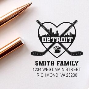 Custom Address Stamp for Hockey Fans | Personalized Self-Inking Return Address Stamper | Heavy-Duty Square 1-5/8" Rubber Ink Stamping Kit | Gift for Sports Enthusiasts