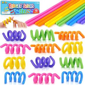 Fidget Toys Sensory Sticks for Kids: 12 Pack Sensory Toys for Kids with Autism Calm Down - Quiet Fidgets Sticks for Students Classroom Prizes - Creative Party Favors Road Trip Essentials