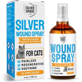 Cat Wound Care Spray with Silver – Wounds, Rashes, Hot Spots, Itch, Scratching, Irritation, Bites & Burns – Use a Cat Cone to Prevent Licking – Safe Formula – 4 Oz