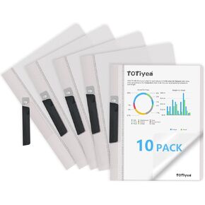 TOTiyea 10 Pack Clear Report Covers with Swing Clip, File Folder with Swing Clip, 30 Sheets Capacity, Slide Locking Report Covers, Letter Size, Clear