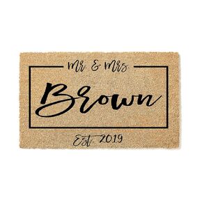 "Mr. & Mrs." Personalizable Custom Doormat, Premium Quality, Thick 100% Coconut Coir, Durable Front Door Mat, Made in the USA, Personalized Wedding or Anniversary Entryway Rug 1030