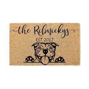 Pitbull Dog Coconut Coir Personalized Doormat, Custom Welcome Mat, Housewarming Gift, Closing Gift, Last Name Door Mat, Pit Bull Lover Entryway Rug 1202