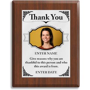 Personalized Thank You Award Plaque - Full Color Printing - Add Your Own Text & Photo Upload - Available In 9 Sizes - 3 Board Types - Silver or Gold Metal (7" x 9")
