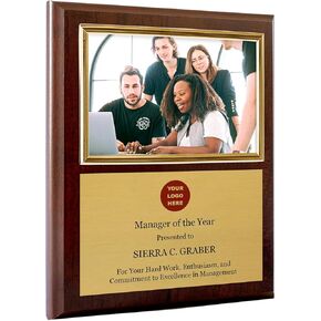 Personalized Photo Plaque Add Your Custom Text and Artwork Comes w/a Silver or Gold Frame - Great for Manager on Duty Employee of the Month or Corporate Awards and Plaques (8 x 10" w/ 4x6" frame)