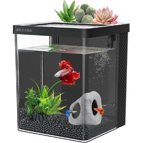 Betta Fish Tank,Aquarium kit 1.5 Gallon Fish Tank,with Filter LED Light, Water Pump, Decorate Water Plants and Sand, Aquarium Starter Kits, Fish Bowl