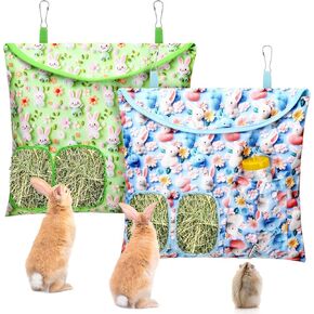 UPINS 2 Pack Hay Bag for Rabbits 2-Hole Hanging Hay Feeder Guinea Pig Hay Bags, Hay Feeder for Rabbits Chinchillas Hamsters Small Pets and Animals(Fruit Pattern)