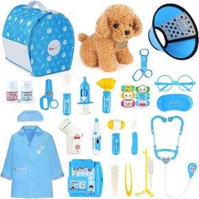 مجموعة الأطباء للأطفال - لعب الأطفال Pet Pet Care Play مع زي الطبيب ، والكلب الفخم ، و Play Play Play Medical Toys Hompts لـ 3 4 5 5 سنوات فتيات يبلغون من العمر 6 سنوات