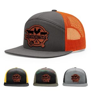I'd Smoke That, Smoke, Rooster, Cow, Pig, Farmlife, Grill, BBQ Hat, 168 Style Trucker Leather Patch Hat for Men & Women, 7 Panel Baseball Cap with Snapback Enclosure