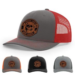 Nobody Cares Work Harder Hat, 112 Style Trucker Leather Patch Hat for Men & Women, 6 Panel Baseball Cap with Snapback Enclosure