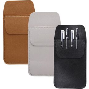 3-Pack Pu Leather Pocket Protector for Men Shirt, Small Pocket Protectors for Pens and Pencils, Holds 4 Pens, for Schools, Lab Coats, Offices and Nurse Hospitals (Black/Brown/Grey)