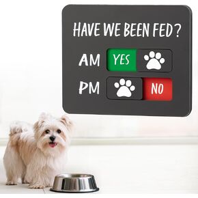 Dog Feeding Reminder Sign with Magnet, Pet Feed Tracker with Have We Been Fed, Acrylic Dog Paw Slider Sign for Fridge, AM PM Feed Sign with Yes No Option, Black with 2 Stickers, 4.7" x 3.9"