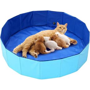 Cat Birthing Box, Whelping Box for Cats - 32inch Dia.x8inch H, Whelping Pool, Pet Birth Supplies, Foldable Cates Bath Pool, Convenient Storage, Easy to Clean,Can be Used Indoors or Outdoors