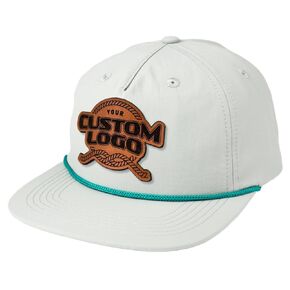Custom Leather Patch 5 Panel Grandpa Rope Hat Adjustable Snapback - Engravable Leather Patch for Business Logo or Image (Desert Sand White)