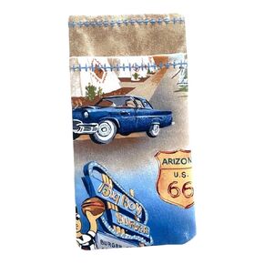 Vintage Route 66 Fabric Design Double Eyeglass Pouch, Case for two Pairs of Glasses