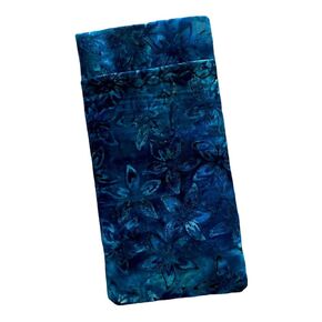 Double Eyeglass Case-Blue Batik Fabric Case-Eyeglass Glass and Sun Glass Case in One