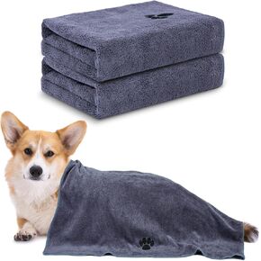 Microfiber Dog Towels for Drying Dogs,40'' X 23.6'', Super Absorbent and Soft Pet Grooming Towel, Perfect Shower & Bath Supplies for Dogs(2-Pack Grey)