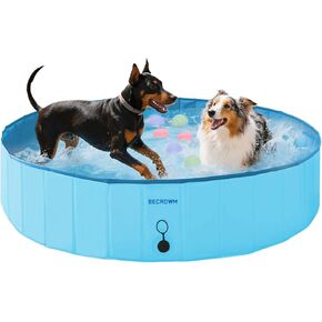 Foldable Dog Pool with 6 Silicone Balls Dogs Swimming Pools 63" Dog Pet Bath Pools Hard Plastic Collapsible Pool-for Dogs (Blue, Large)