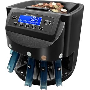 Coin Counter ، USD Coin Sorter 270 Coins/Minute ، 500 Coins CATERS Automatic Change Counter مع شاشة LCD ، يمكن فرز 1 ¢ 5 ¢ 10 ¢ 25 $ 1 COINS
