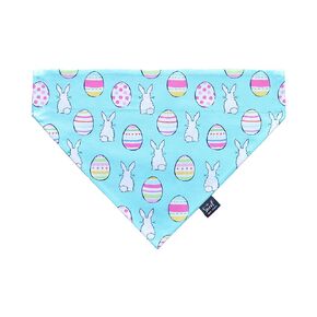 Easter over the collar dog bandana, handmade pastel color spring slip on pet bandana (Bunnies and Easter Eggs, Medium)