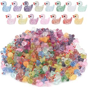 240pcs mini glitter ducks - ملونة صغيرة صغيرة من الراتنجات الصغيرة للدمى وحديقة الجنية الصغيرة والمناظر الطبيعية وزينة الحوض