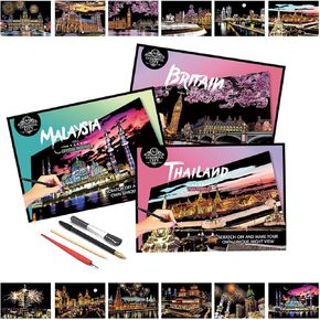 Iskueal Scratch Art for Adults & Kids(8 Sheets A4),Family Creative DIY Painting Papers for Travel Lovers,Craft Lovers|Creative Scratch Art Home Decor (Prague/Ottawa)