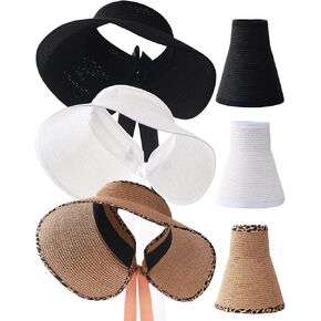 3 Pieces Foldable Straw Sun Visors Hats Wide Brim Ponytail Summer Beach Hat Sun Protection Wide Brim Sun Hats Adjustable Beach Hat for Women in Saudi Arabia