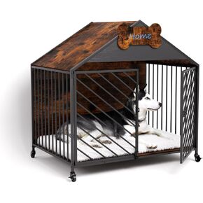 Furniture-Style Dog Crate with Gable Roof Design, Double Locking Doors Indoor Kennel for Small & Medium Dogs, Chew-Proof Escape-Proof Dog Cage, Rustic Brown