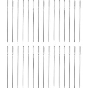 HARFINGTON 100pcs Upholstery Needles 0.76mm Diameter 37mm (1.46") Long Large Eye Stitching Sewing Straight Hand Needles Stainless Steel for Leather Tapestry Embroidery Tufting, Silver