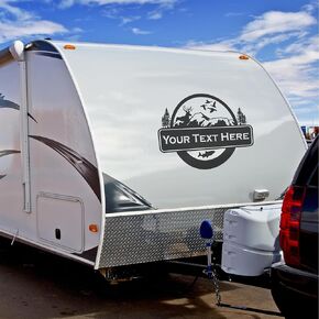 Personalized RV Camper Adventure Awaits Decal, Travel Logo Car Sticker, Custom Text Vinyl Graphics (23x18 Inches, I will message my text through order page)
