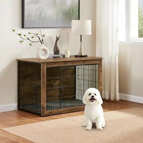 Dog Kennel Furniture, Wooden Dog Crate End Table, Heavy Duty Dog Crate, Decorative Pet Crate Dog Cage for Large Indoor Use (Rustic Brown) 44" L×30" W×32" H