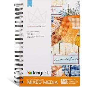 KINGART Mixed Media Sketchbook (602-1), 7 x 10 Inches, 60-Sheet Drawing Pads, 98lb/160gsm Acid-Free Paper, Micro-Perforated, Spiral-Bound, Wet and Dry Media