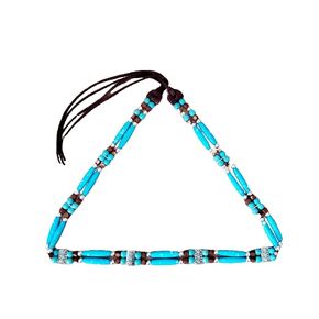 Western Cowboy Hat Band with Turquoise Bone Hairpipe and Brown Wood Accent Beads - Handmade