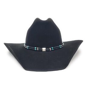 Handmade Western Cowboy Hatband with Silver plated, Turquoise color, Thin Black Horn Hairpipe beads hat band, Handmade, For Men or Women, Cowgirl or Cowboy Hatband