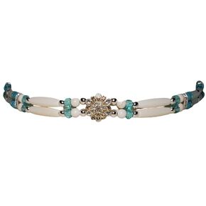 Handmade Western Cowboy Hat Band with Bone Hairpipe, Turquoise glass, Silver Beads and Bling Centerpiece and Spacers