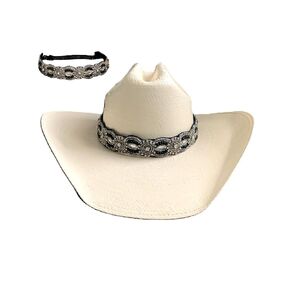 Black and Silver Cowboy Hat Band with Crystals, Hand Beaded Adjustable Elastic, Versatile Fit, Western Hatband, Hat Jewelry