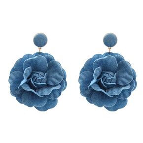 Denim Earrings Flower Earrings for Women Blue Floral Earrings Long Denim Drop Earring Fashion Jewelry Gifts-BlueA