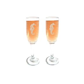 Seahorse Champagne Flutes Set of Two : Free Personalized Engraving