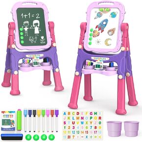 Yohoolyo Kids Easel Art Art Easel for Kids ، مزدوج الوجه من الطباشير المغناطيسية السبورة البيضاء لوحة الجافة هدية رائعة للبنات