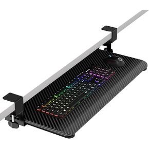 Keyboard Tray Under Desk, Pull Out Keyboard Tray with C Clamp Mount, 25.6" x 11.8" Slide-Out Platform Computer Drawer for Typing, Keyboard & Mouse Tray, Rustic Brown