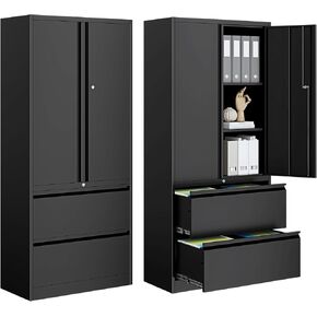 2-Drawer Metal File Cabinet, Lateral Vertical Filing Cabinets for Home Office, Locking File Cabinet with Storage Shelves, Legal/Letter/A4 Size Office File Cabinet, (Black, Assemble Required)