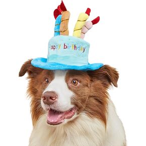 Cute Pet Party Hat for Dogs&Cats - Soft Fluffy Birthday Cap with 5 Color Candles (Blue), Adjustable Strap for Halloween,Costume&Photo Shoots,Fits Small to Large Pets,Washable&Comfortable ﻿ (Blue)