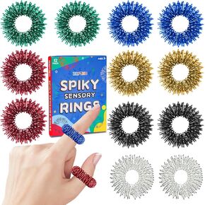 Spiky Sensory Finger Acupressure Rings - 12Pieces Fidget Ring for Anxiety,Stress Relief Rings,Fidget Sensory Massager for Teens Adults Quiet Fidget ADHD Tools for Kids Easter Basket Stocking Stuffers