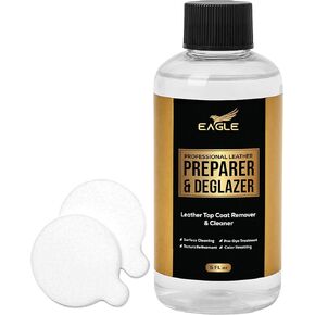 Leather Preparer & Deglazer - 5 oz -Removes Factory Finishes, Adhesives & Contaminants – Prepares Leather for Dye, Paint, & Restoration – Includes Sponge