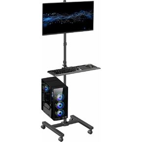 VIVO Mobile Computer Cart with Monitor Mount for up to 32" Screens, Rolling PC Desk Workstation, Full Keyboard Tray, Adjustable CPU Holder, Black, CART-PC02T